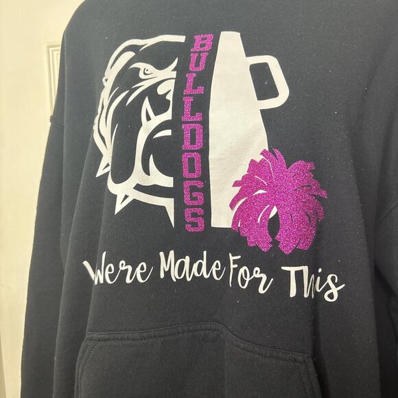 Gildan Heavy Blend Large Bulldogs Hoodie Black Glitter Graphic Pullover - Picture 2 of 4